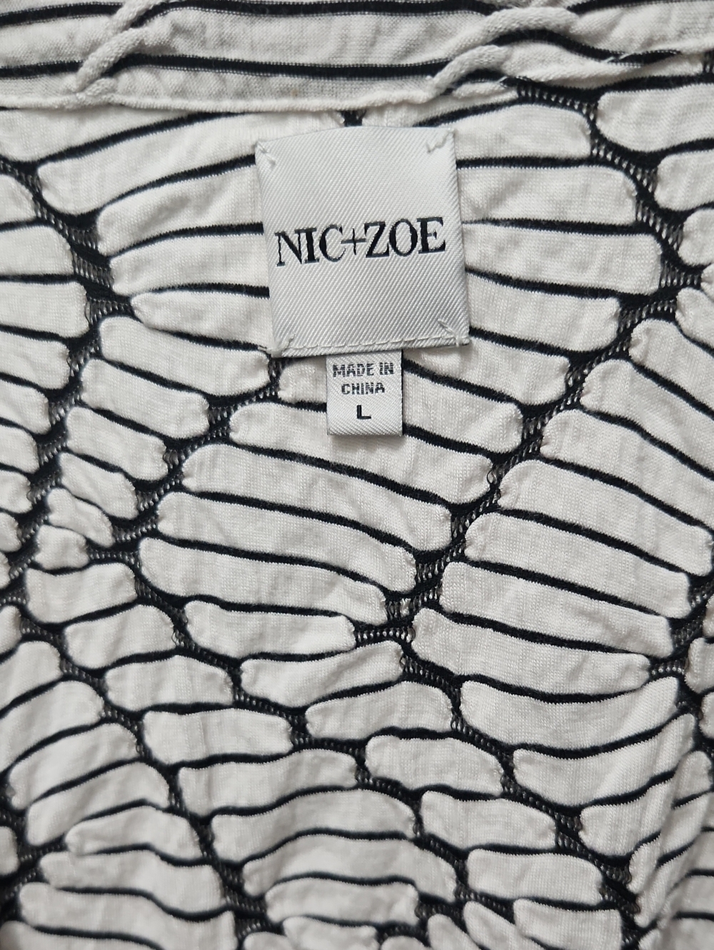 NIC+ZOE Ivory Black Textured Stripe Wrap Top 3/4 Sleeve L - Picture 8 of 14